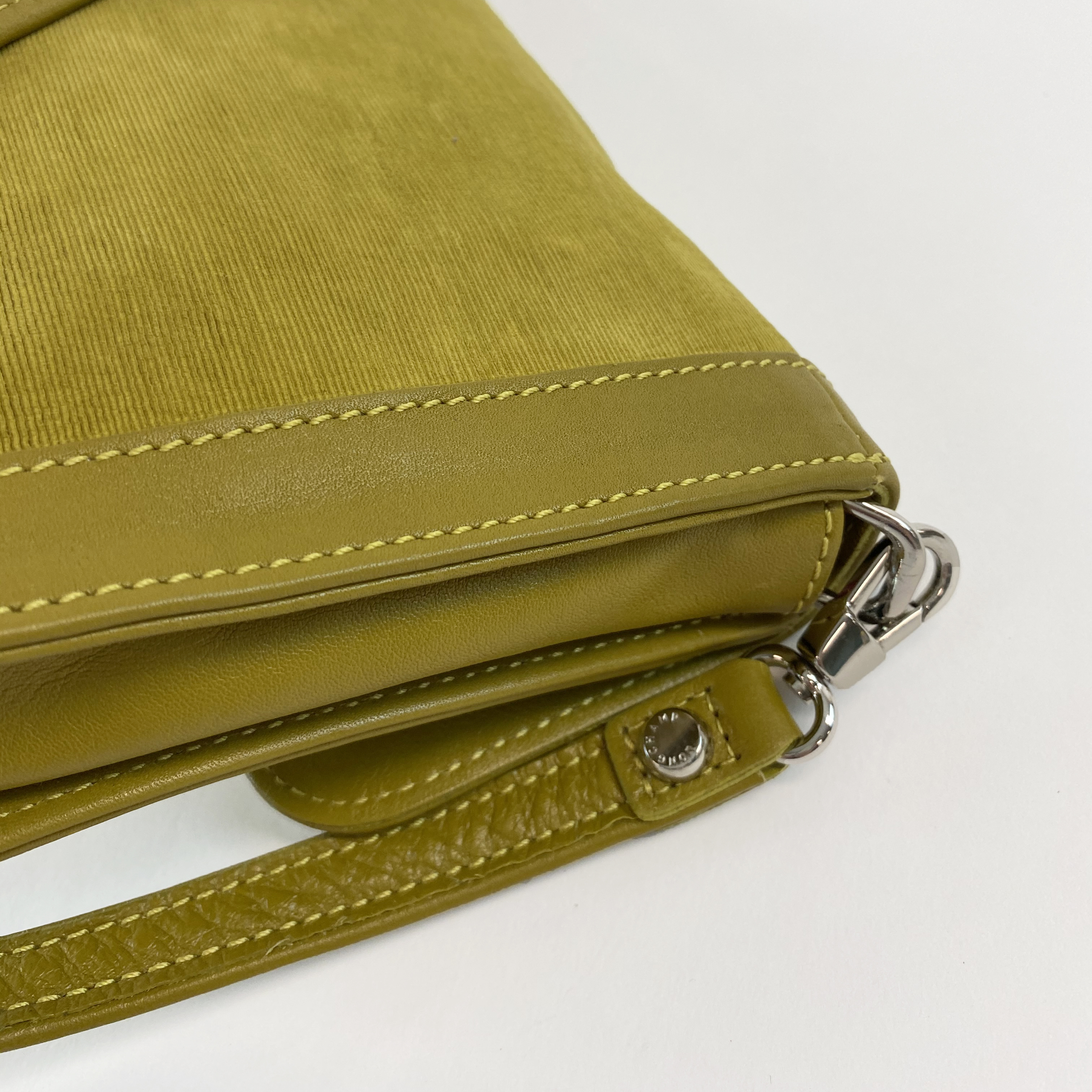 Longchamp Moss Green Velvet and Leather Handbag
