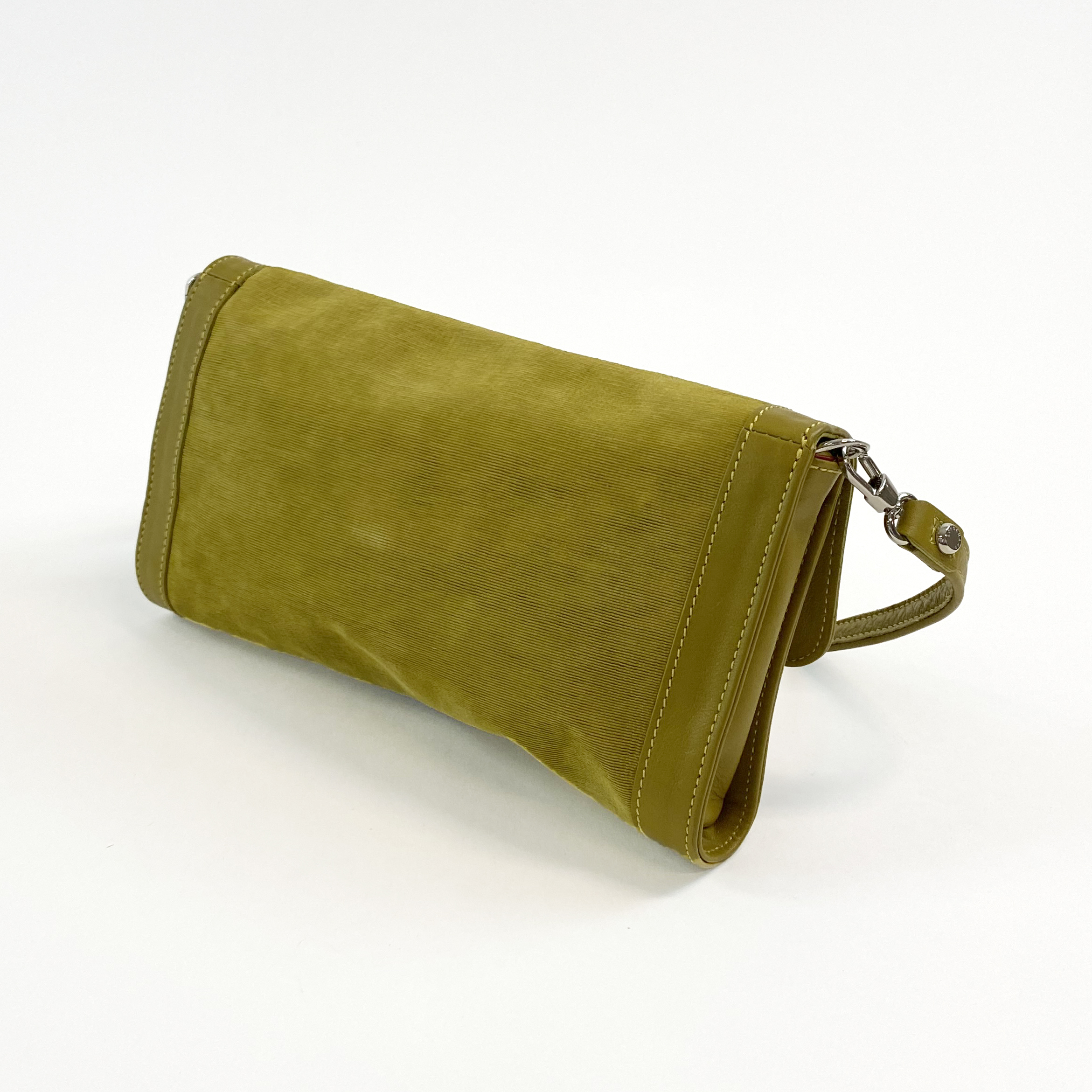 Longchamp Moss Green Velvet and Leather Handbag
