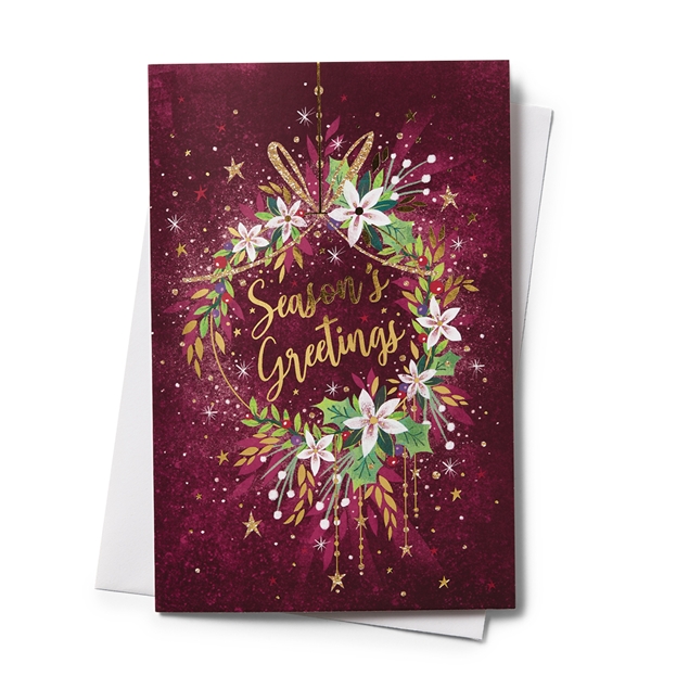 Seasons Greetings wreath cards with envelopes 10 pack