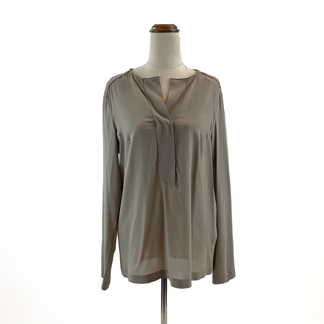 Brunello Cucinelli Brown/Taupe Silk Long-sleeved Top