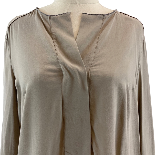 Brunello Cucinelli Brown/Taupe Silk Long-sleeved Top