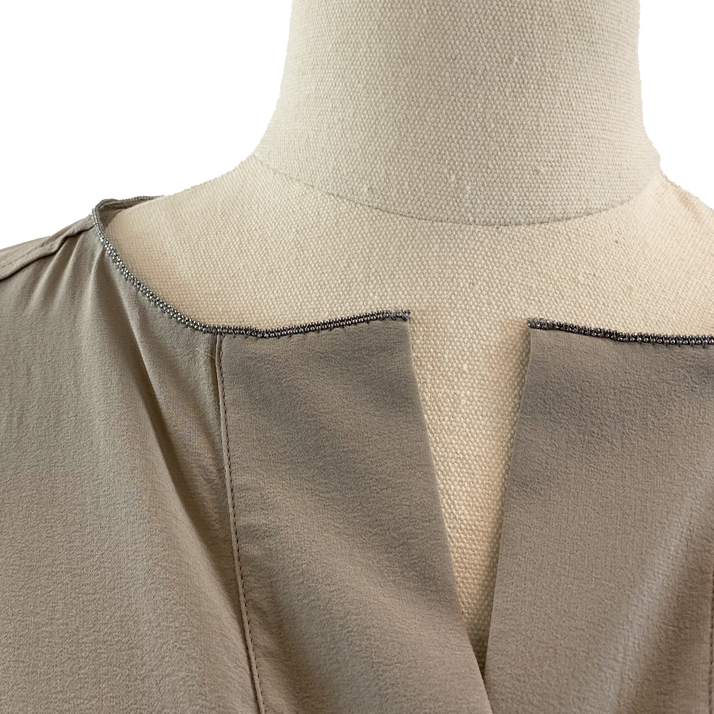 Brunello Cucinelli Brown/Taupe Silk Long-sleeved Top