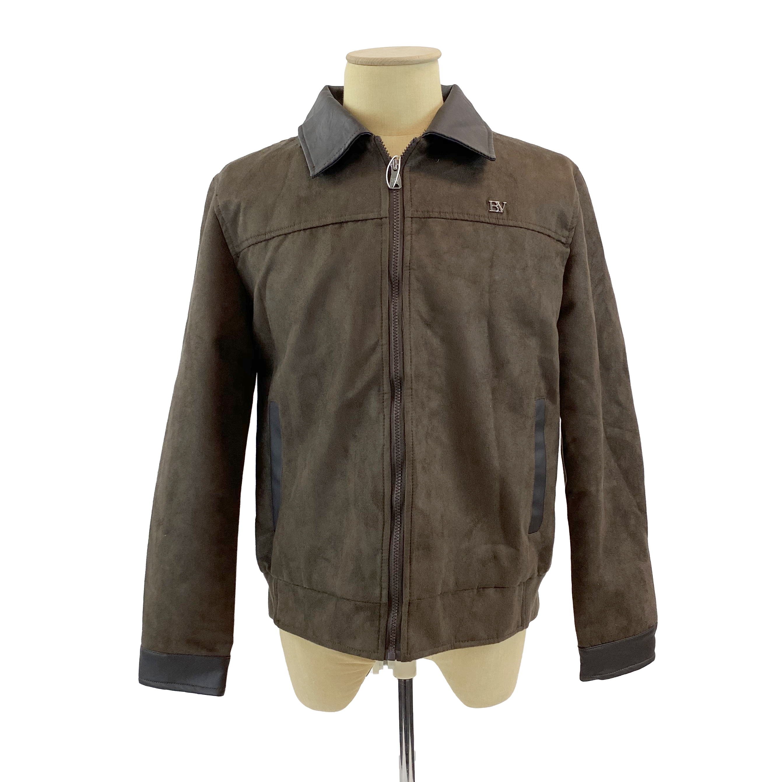 BV Chocolate Brown Suede/Leather Jacket Flat Collar