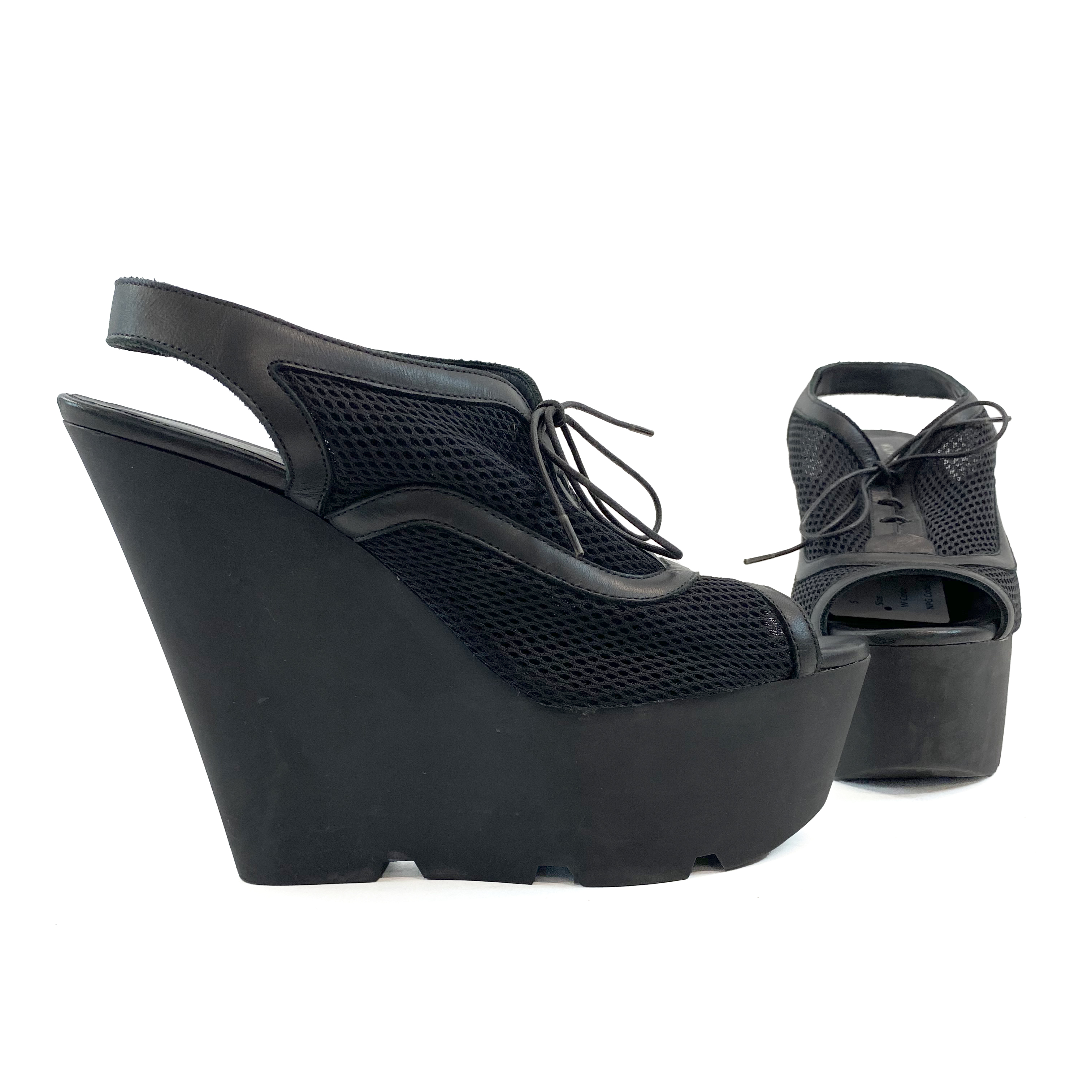 Kurt Geiger London Netted Lace-up Platform Wedge Peep-toes