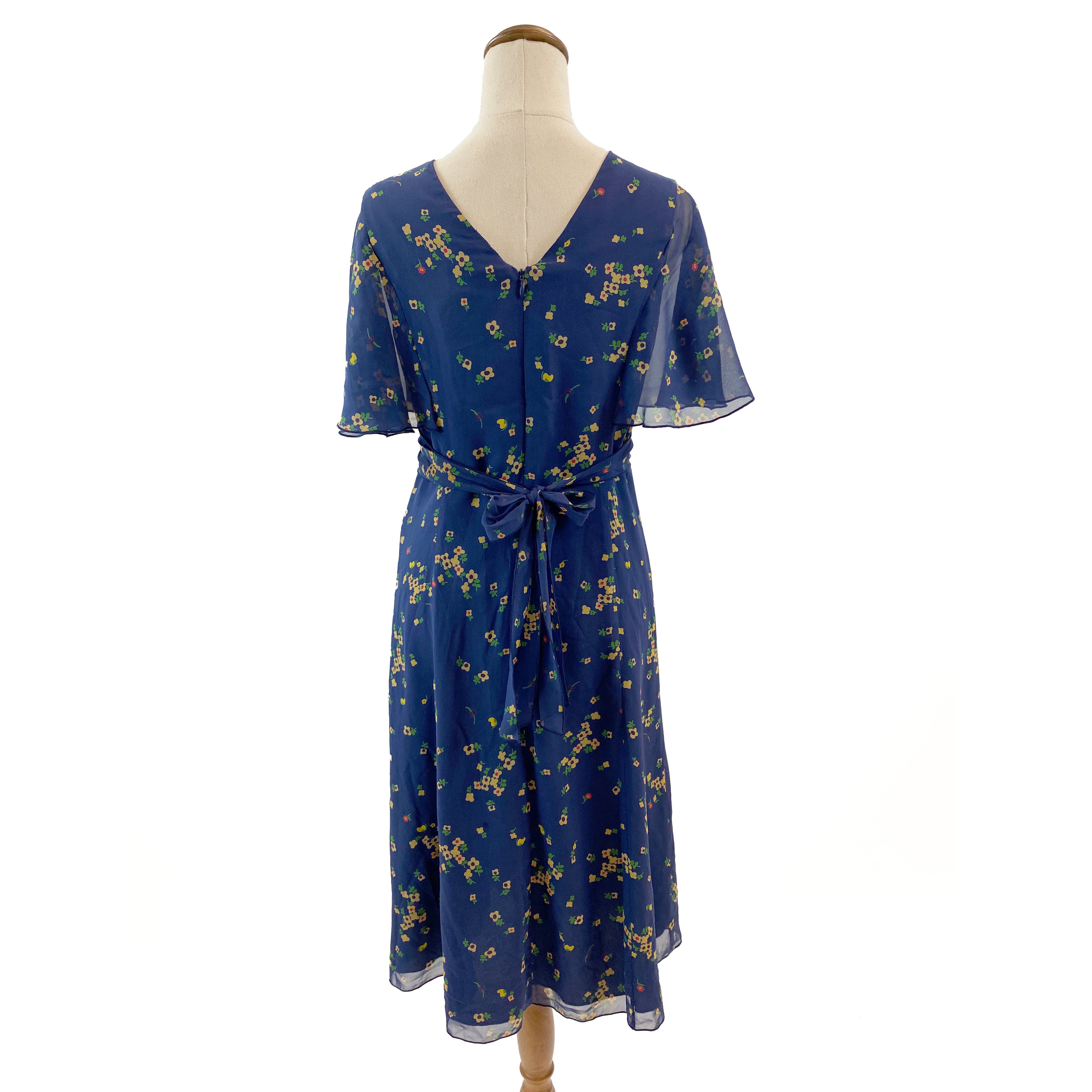 Anna Sui Vintage Style Navy Floral Silk Dress
