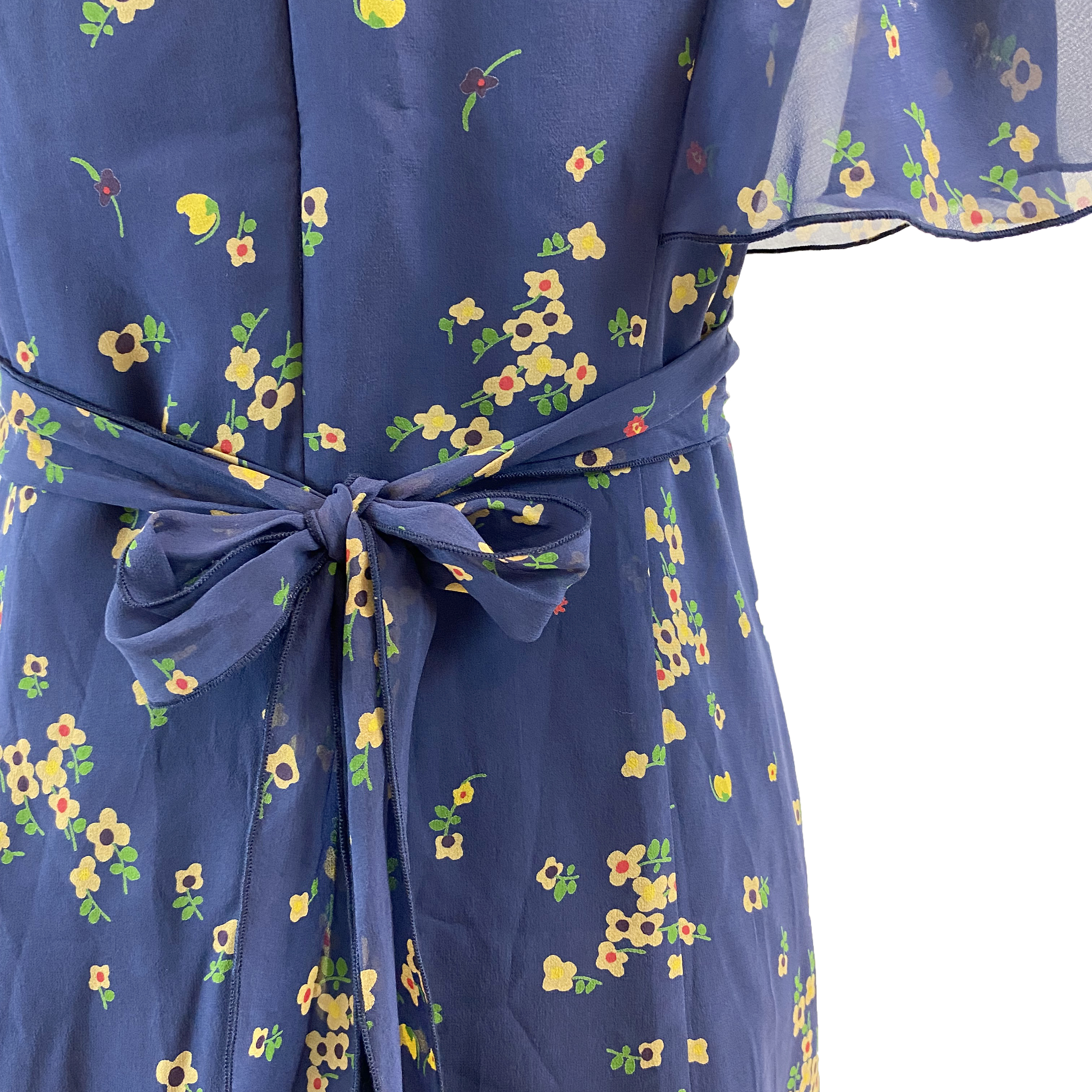 Anna Sui Vintage Style Navy Floral Silk Dress
