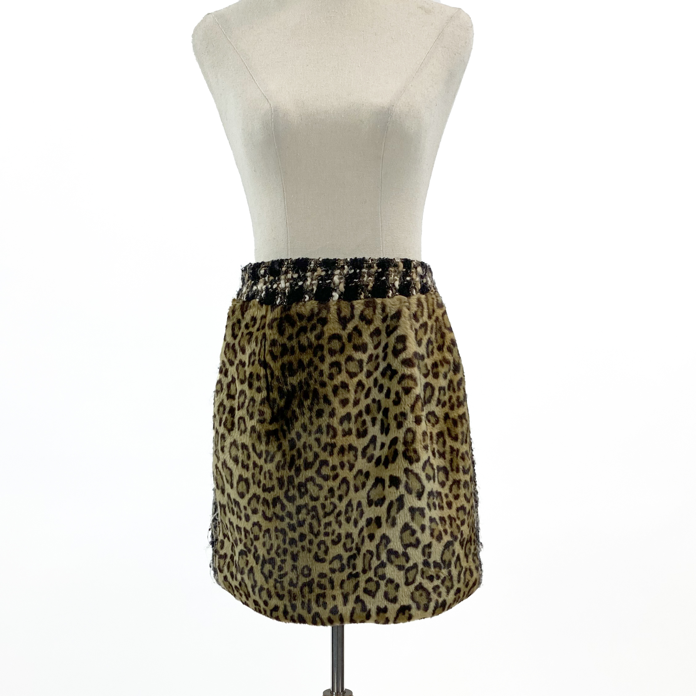 Romance Is Born Boucle and Leopard-print Mini Skirt