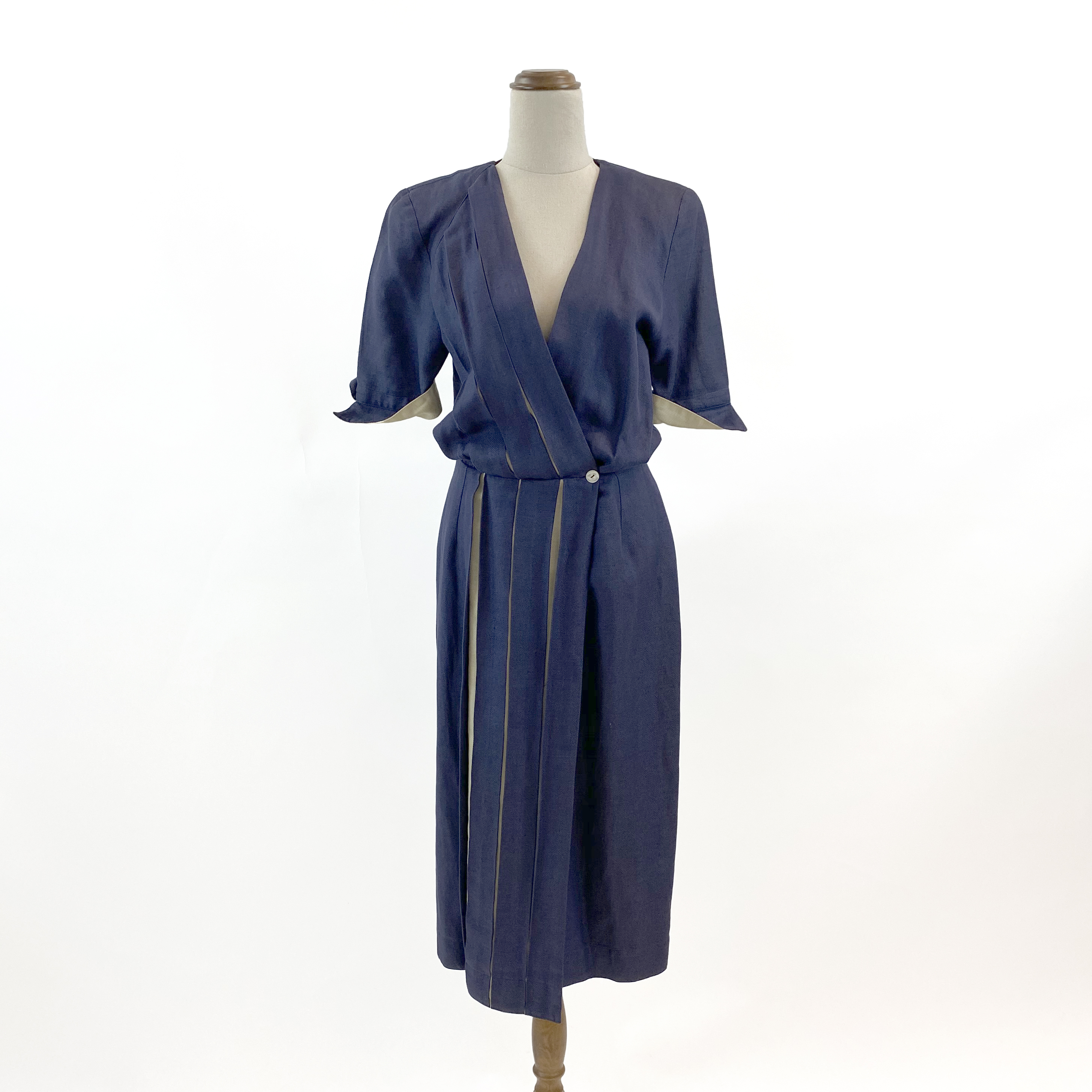Vintage 80s George Gross Blue/Cream Dress