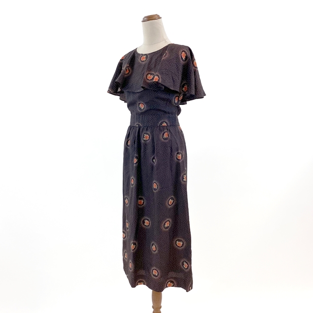 Vintage 70s David Molho Creation Brown/Apricot Floral Dress