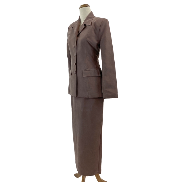 Vintage 80s Garfunkle Suede-effect Brown Jacket & Skirt Suit