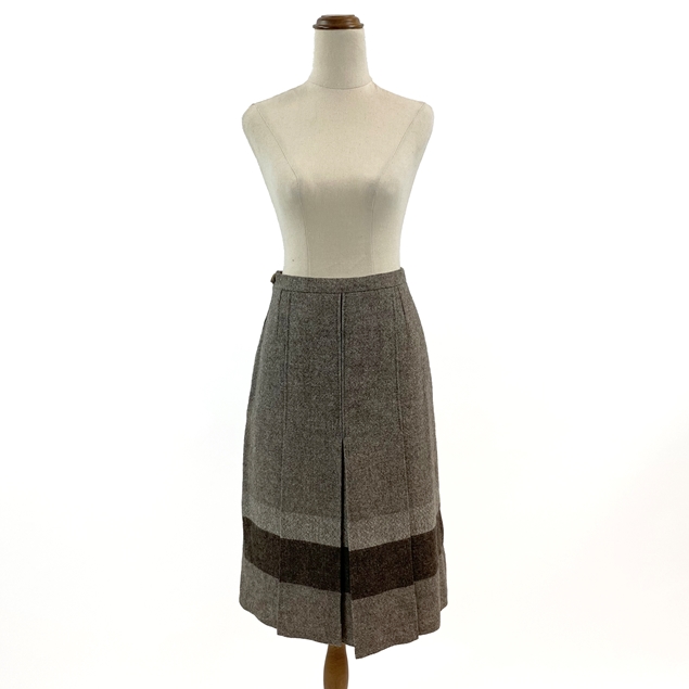 Vintage 70s Ashcroft Tweed Taupe/Beige Pleated Skirt