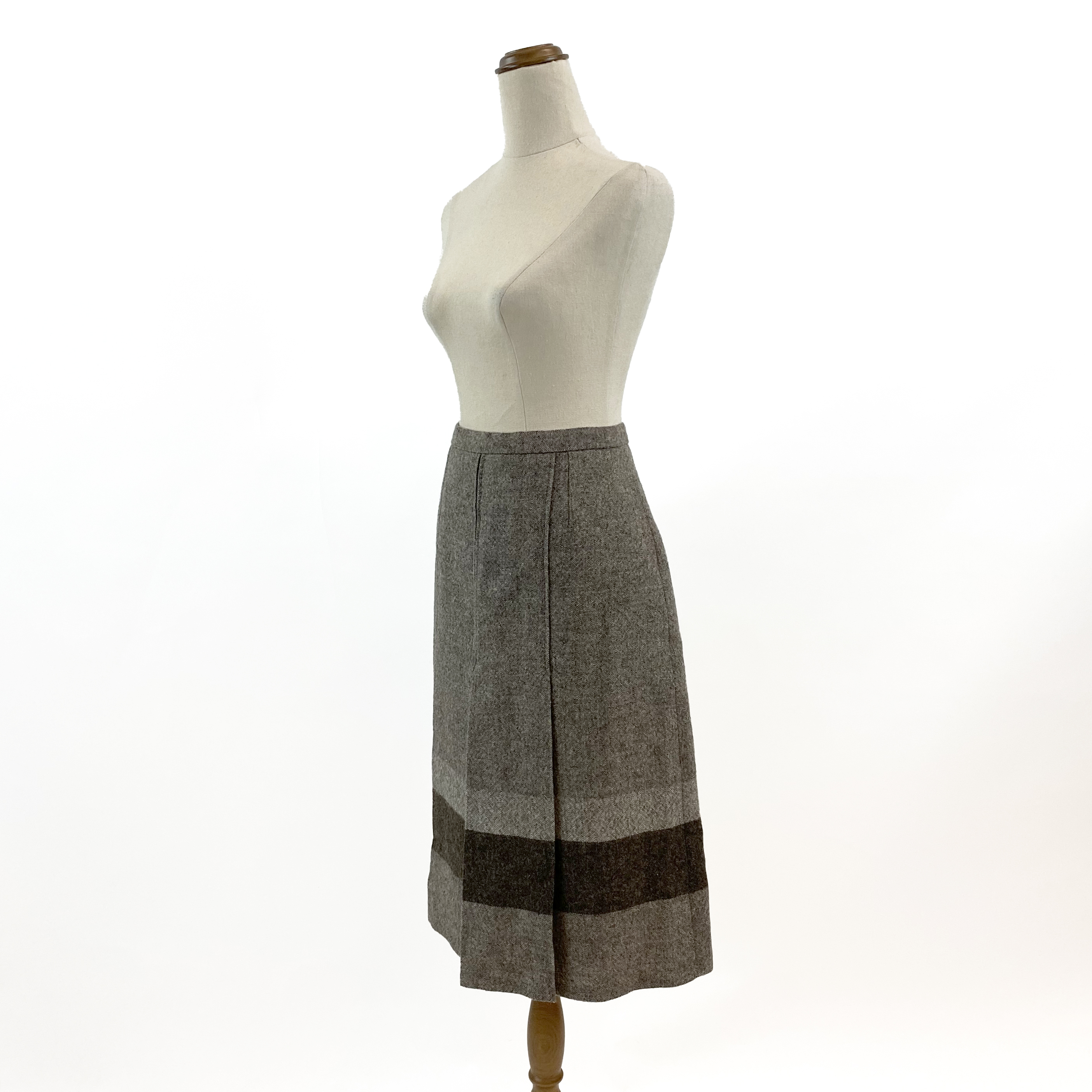 Vintage 70s Ashcroft Tweed Taupe/Beige Pleated Skirt