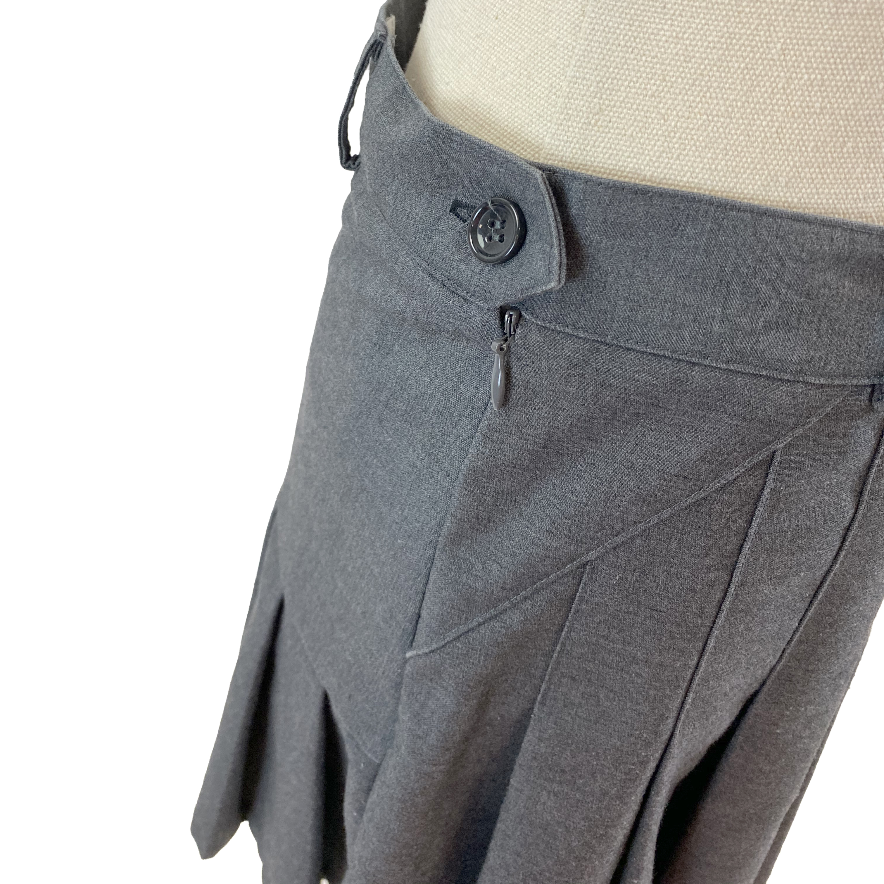 Thom Browne Grey Wool Pleated Mini Skirt