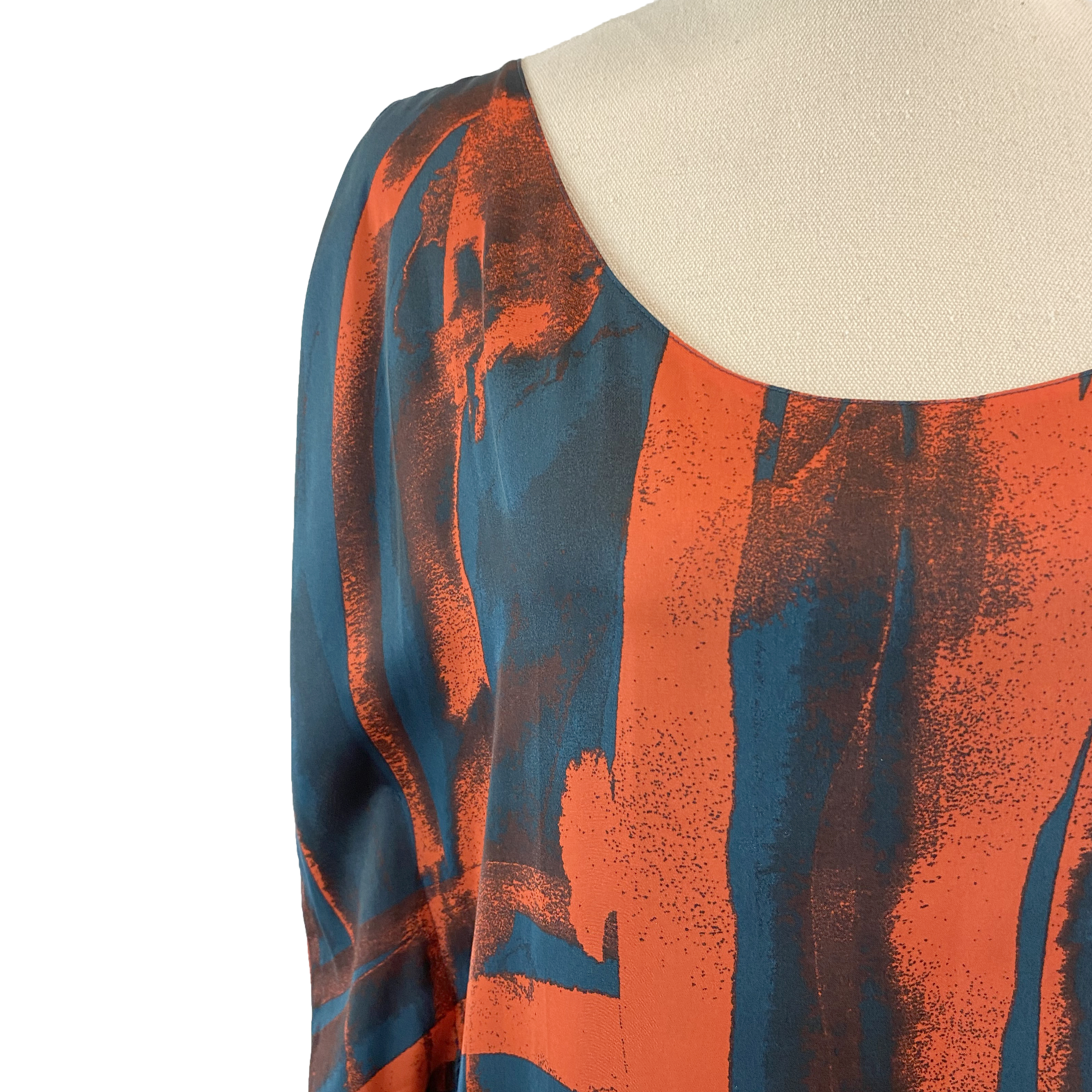 Wayne Cooper Orange & Deep Teal Flowing Mini-Dress