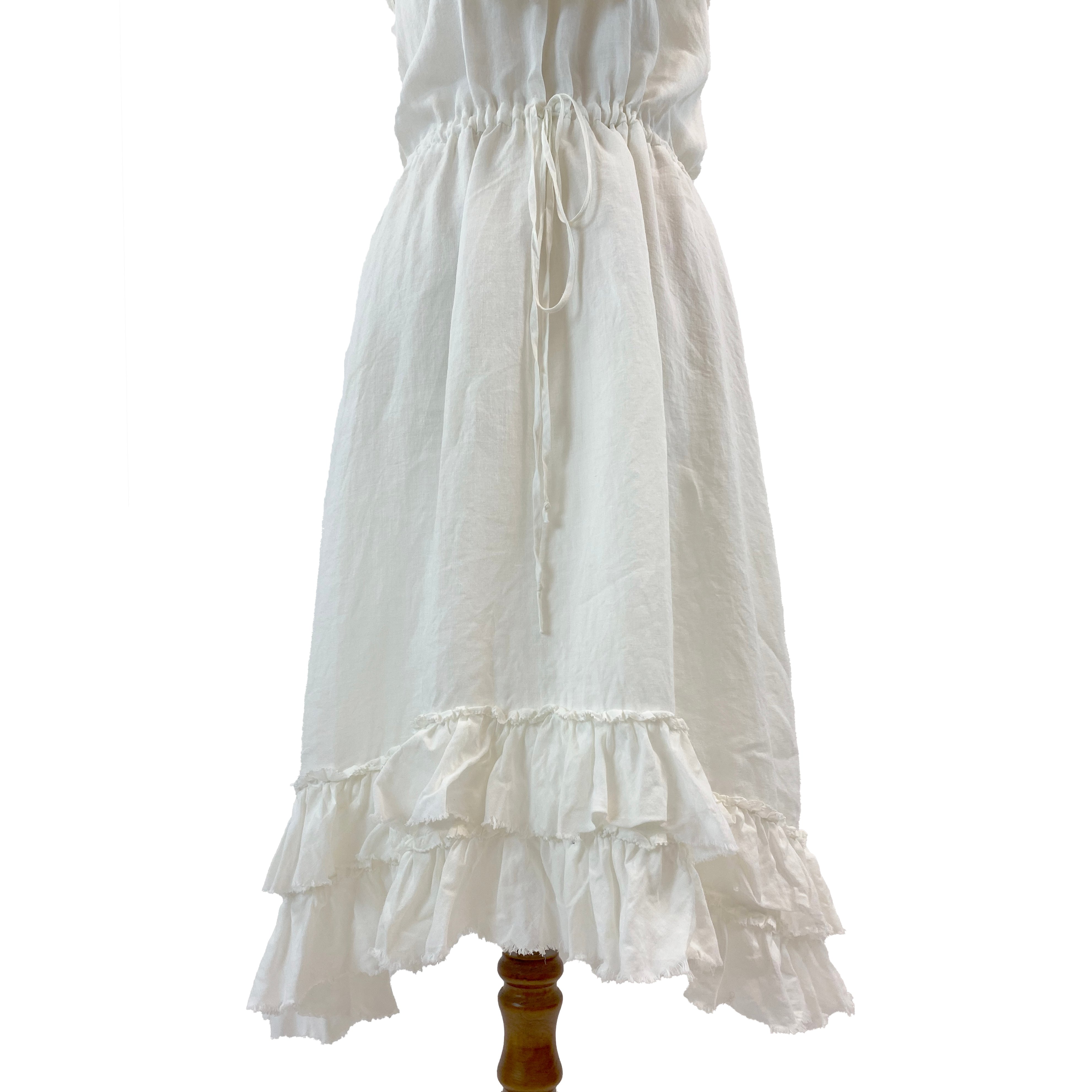 Lee Mathews White Linen Frill Dress