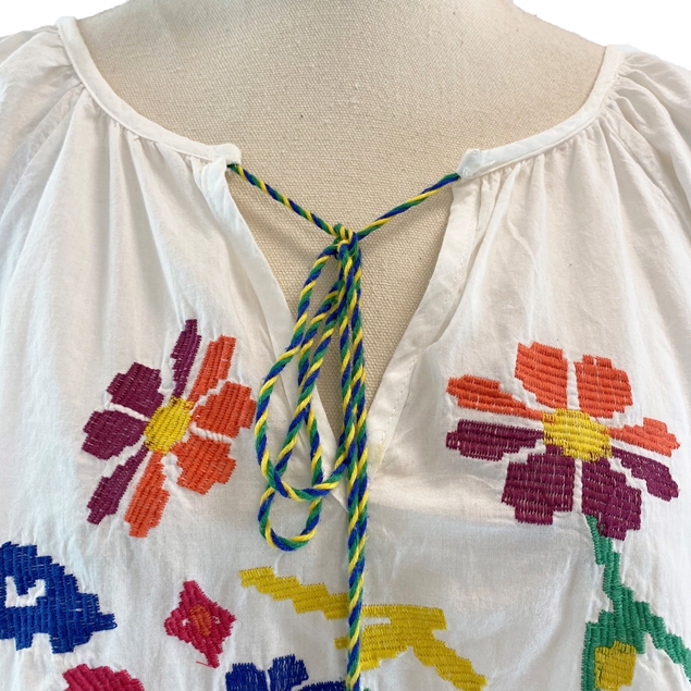 Ava Ruby Colourful Embroidered Peasant Top - White
