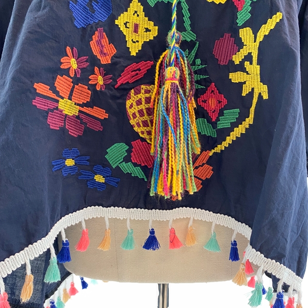 Ava Ruby Colourful Embroidered Peasant Top - Navy