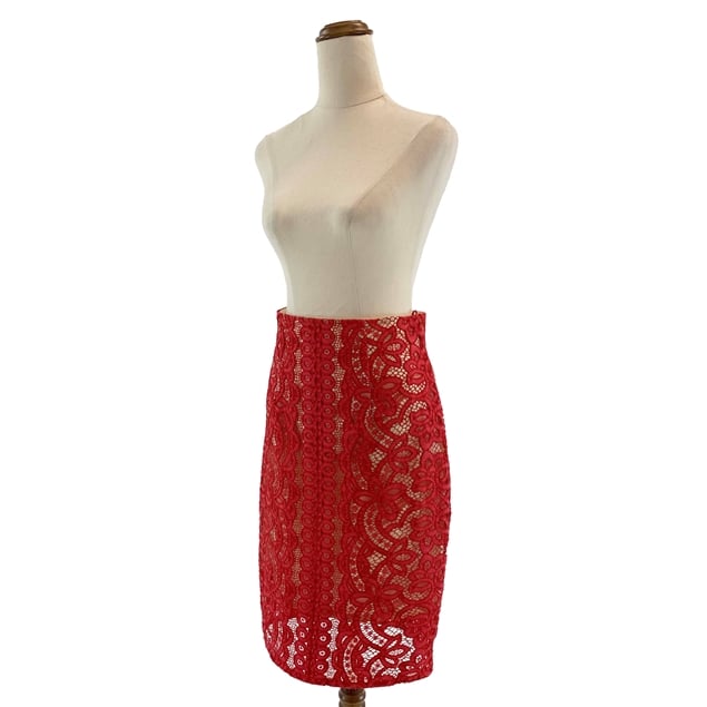 LOVER Red Pencil Lace Skirt