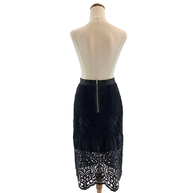 WHITE SUEDE Black Long Lace Skirt