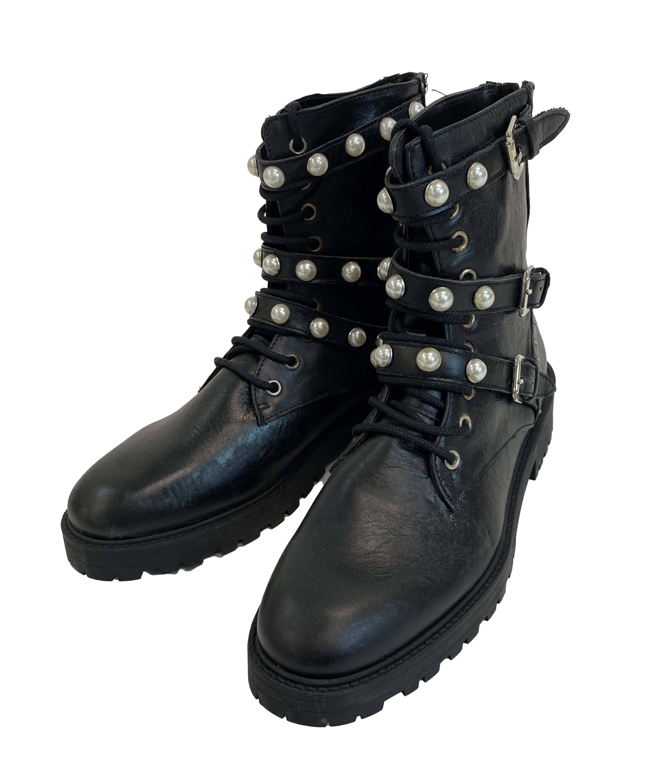 ZARA BASIC Pearl Studded Leather Boots 