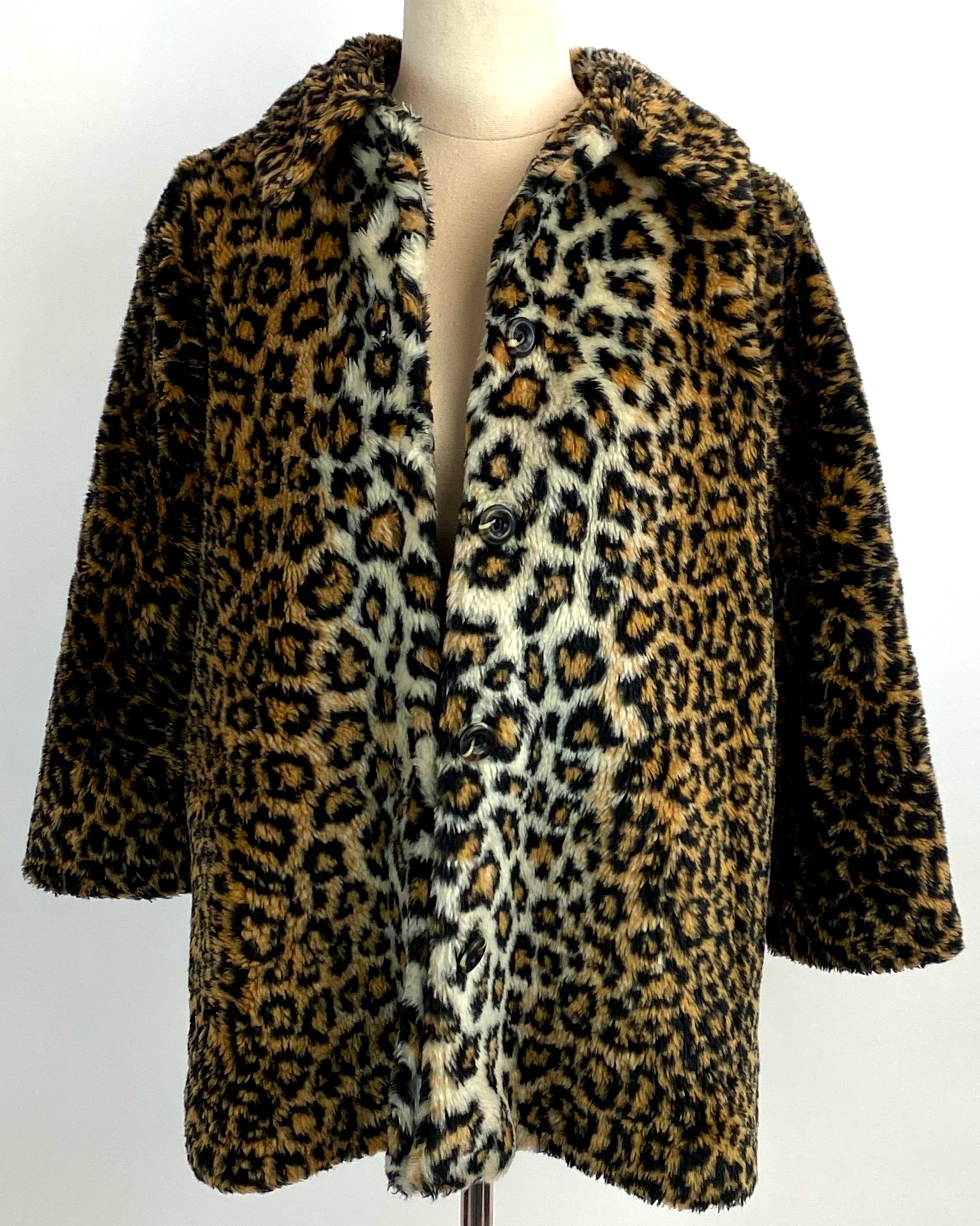 Kids vintage style faux fur leopard print coat